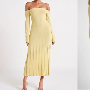 Meshki Emmeline long ribbed knit midi dress yellow
